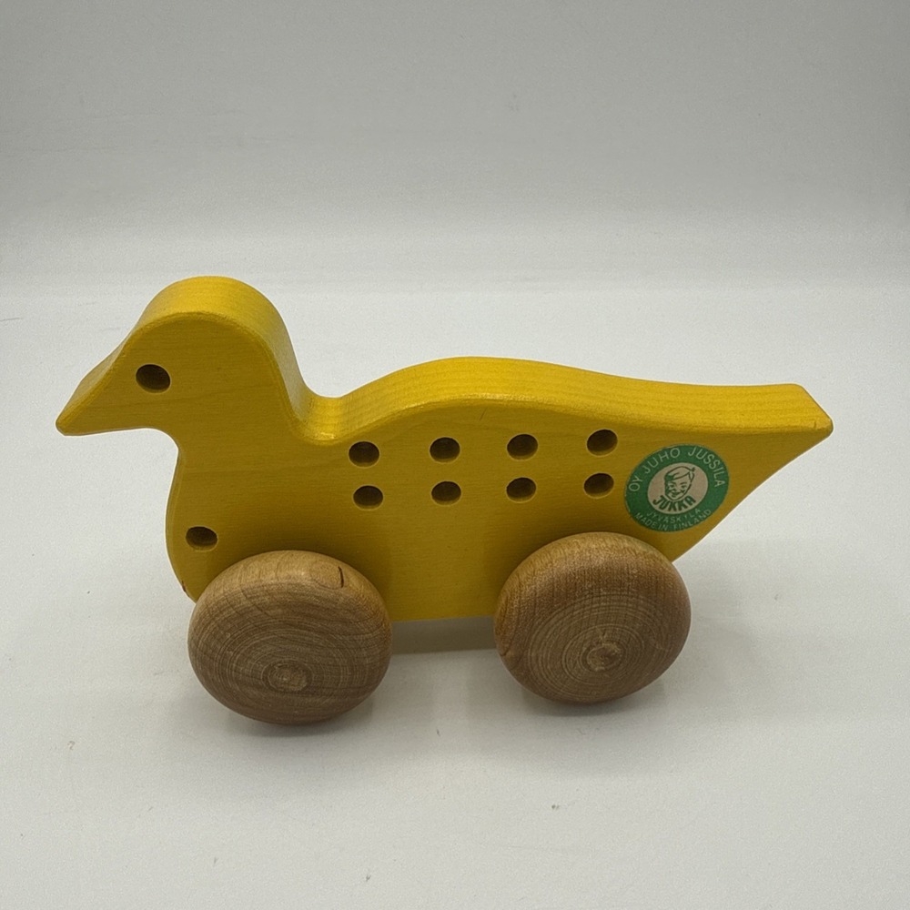 Vtg Oy Juho Jussila Jukka Wooden Duck Children's Toy Very Rare Finland Yellow